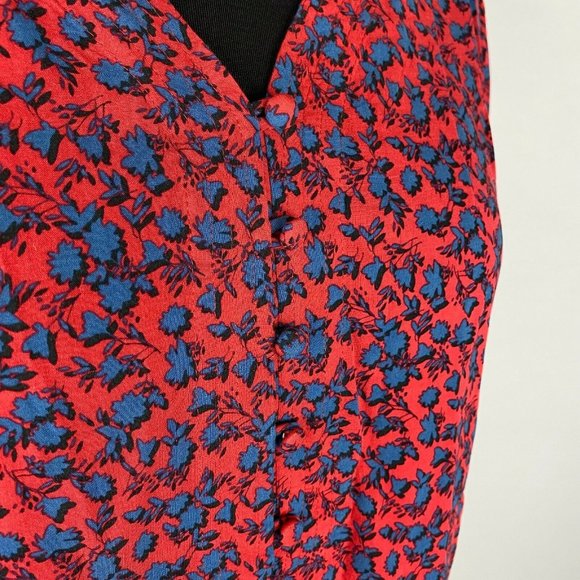 J. Jill Petite XS Red Blue Patterned Rayon Button Down Long Sleeve - Picture 4 of 8